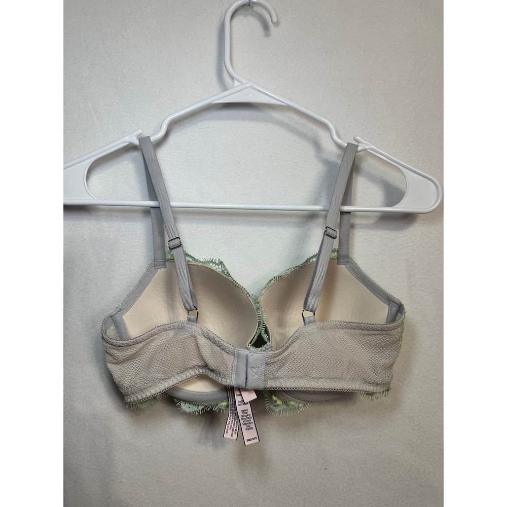 Victorias Secret Dream Angels Lined Demi Bra Grey Lime Green Floral Lace 34D - Picture 4 of 7